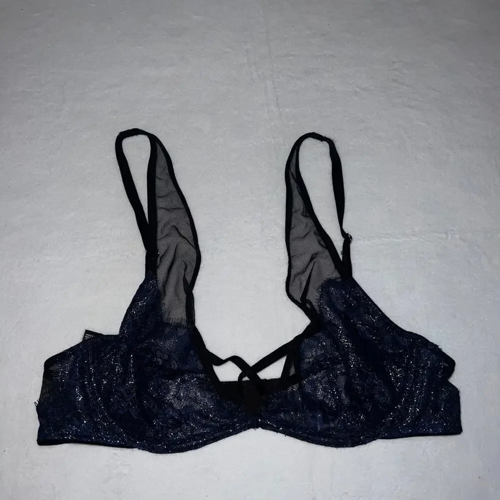 Victoria’s Secret very sexy unlined Strappy Plunge Lace Mesh Bra 36B